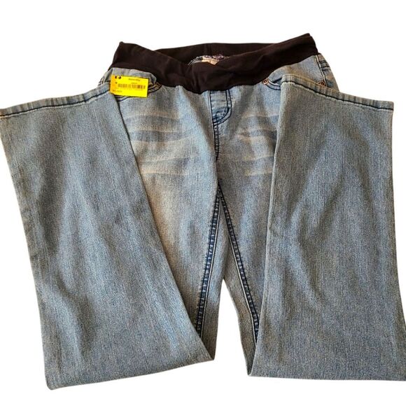 Maternity Jeans Below The Bump Stretch Band Faded Denim Flare Legs Sz M - Picture 6 of 11